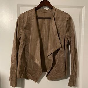Women’s Tan Faux Leather Blazer with Drape Front - Size M